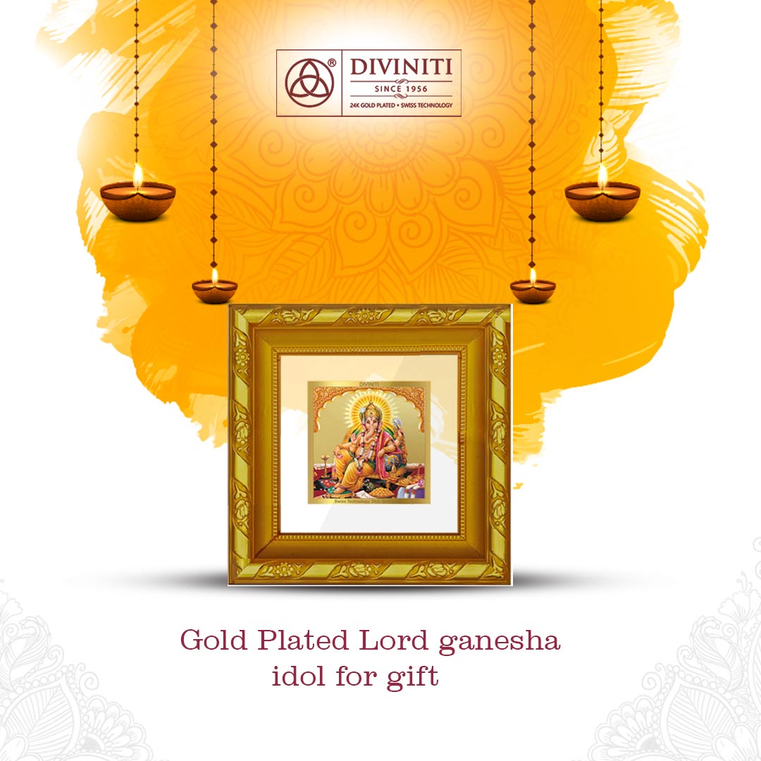 Gold Plated Ganesha Idol as Gift for Home Décor and Car Dashboard