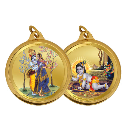 Diviniti 24K Gold Plated Radha Krishna & Laddu Gopal 18MM Double Sided Pendant For Men, Women & Kids