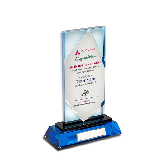 Customized Crystal Trophy with Matter Printed For Corporate Gifting