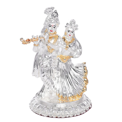 DIVINITI 999 Silver Plated Radha Krishna Beautiful Idol Exquisite Spiritual Symbol of Love Gift for Home & Office Décor (11.5x8 CM)