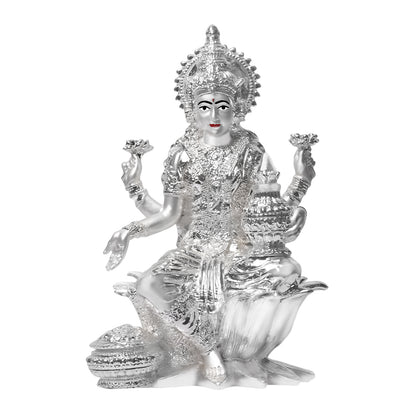 Diviniti Lakshmi Idol for Home Decor| 999 Silver Plated Sculpture of Lakshmi on Lotus| Idol for Home, Office, Temple & Table Decoration| Religious Idol For Prayer, Gift