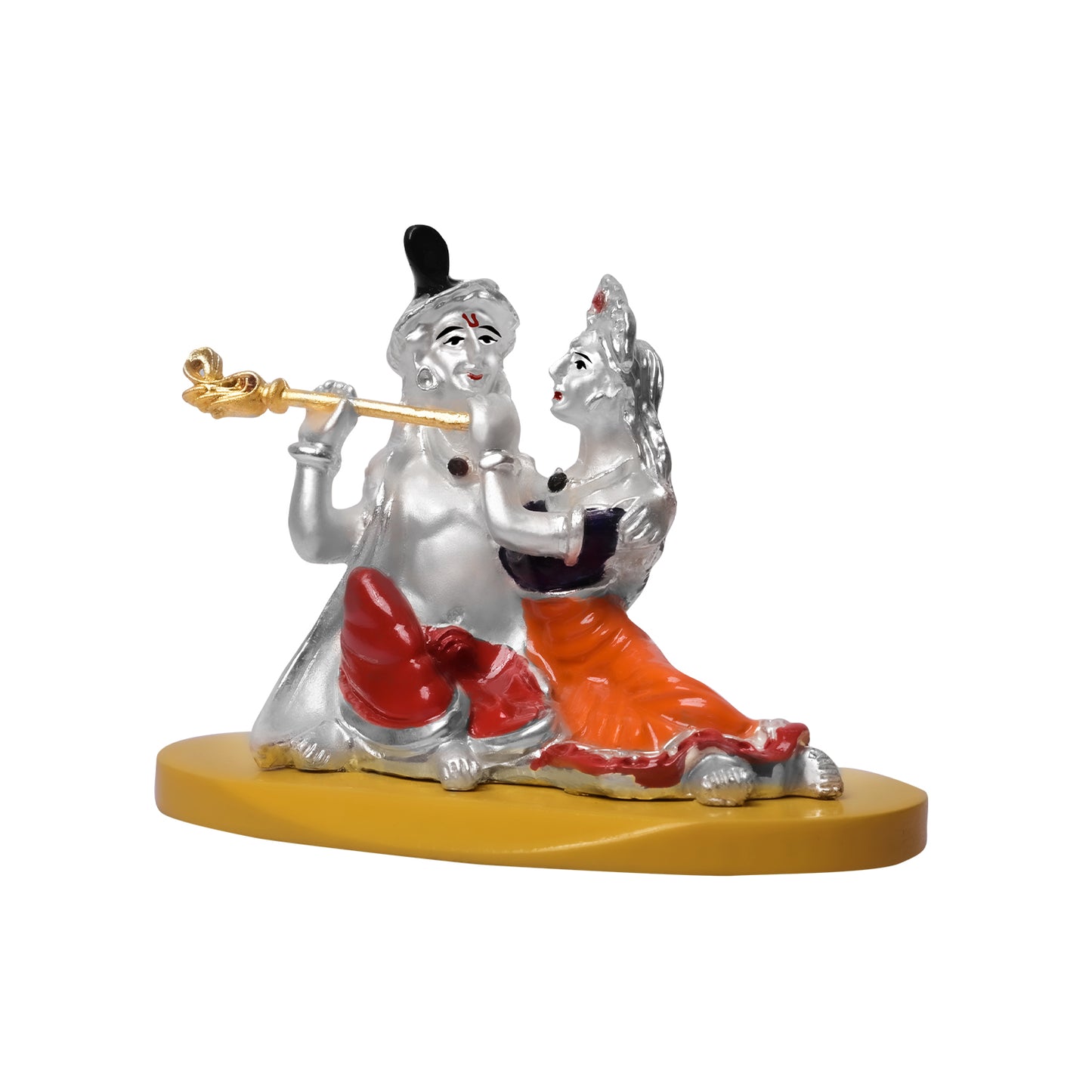 DIVINITI 999 Silver Plated Goddess Radha and Lord Krishna Beautiful Statue Idol For Home Decor, Office, Car Dashboard, Puja, Gift (6.5x8.5 CM)