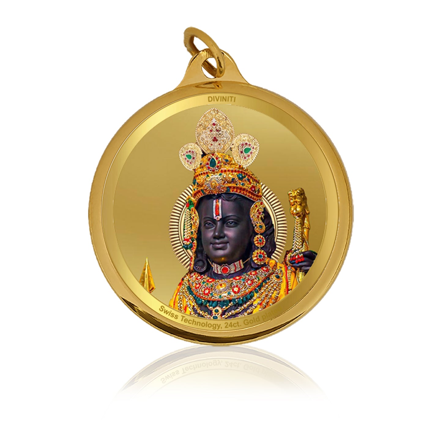 Diviniti 24K Gold Plated Ram Lalla & Jai Shri Ram 28MM Double Sided Pendant For Men, Women & Kids