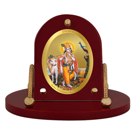 Diviniti 24K Gold Plated Krishna Frame for Car Dashboard, Home Decor, Table & Office (8 CM x 9 CM)