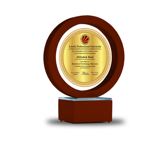 Customized MDF Trophy with Matter Printed On 24K Gold Plated Foil For Corporate Gifting