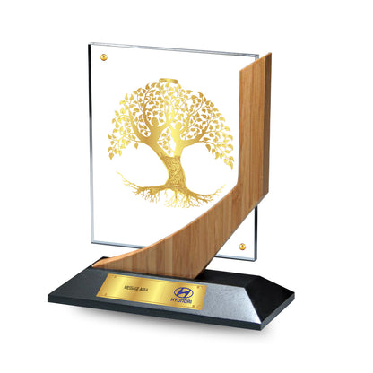 Customized MDF Base Acrylic Trophy with 24K Gold Plated Foil For Corporate Gifting