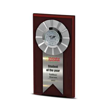 Customized MDF Base Metal Trophy With Watch & Matter Printed For Corporate Gifting