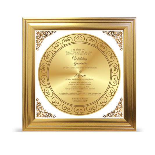 Diviniti Customized Designer Wedding Card on 24K Gold Plated Foil For Marriage Invitation (26.7 X 26.7 CM)