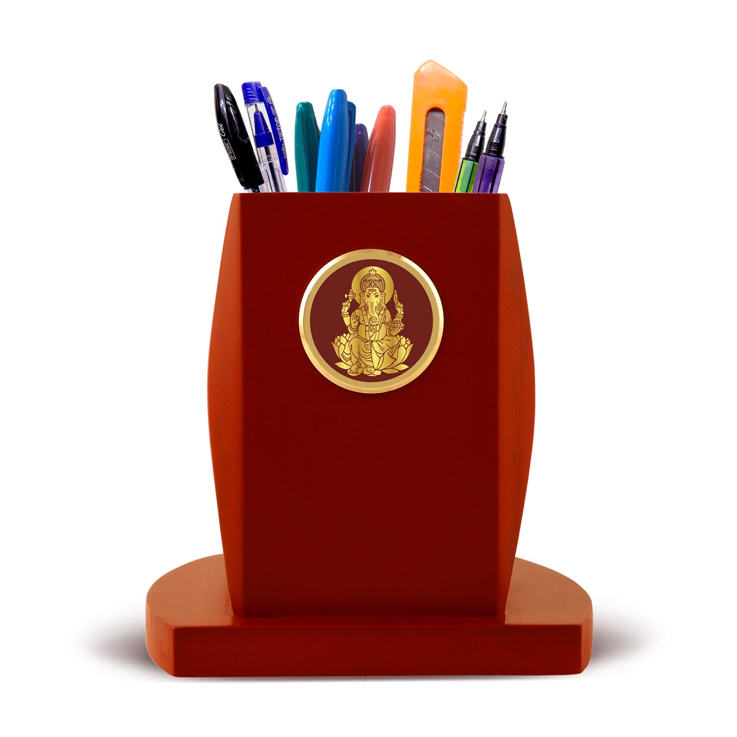 Customized Pen Holder With 24K Gold Plated Divine Frame For Corporate Gifting (12 x 14.5 CM)