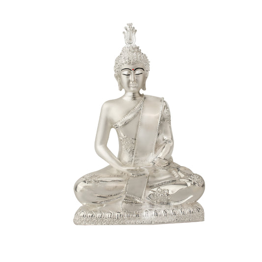 DIVINITI 999 Silver Plated Lord Buddha Idol | Exquisite Divine Statue For Home Decor, Pooja Room & Gift (19x13 CM)