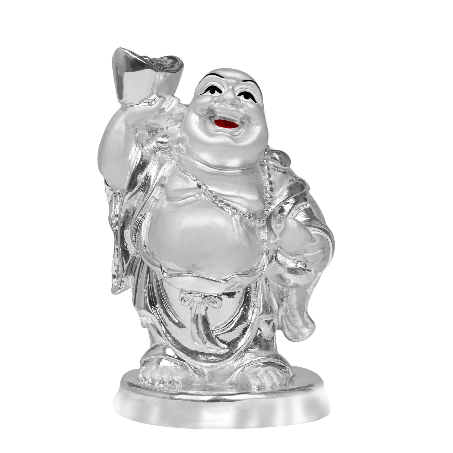 DIVINITI 999 Silver Plated Laughing Buddha Statue For Home Decor, Living Room, Office Desk, Gift (10x6.5 CM)