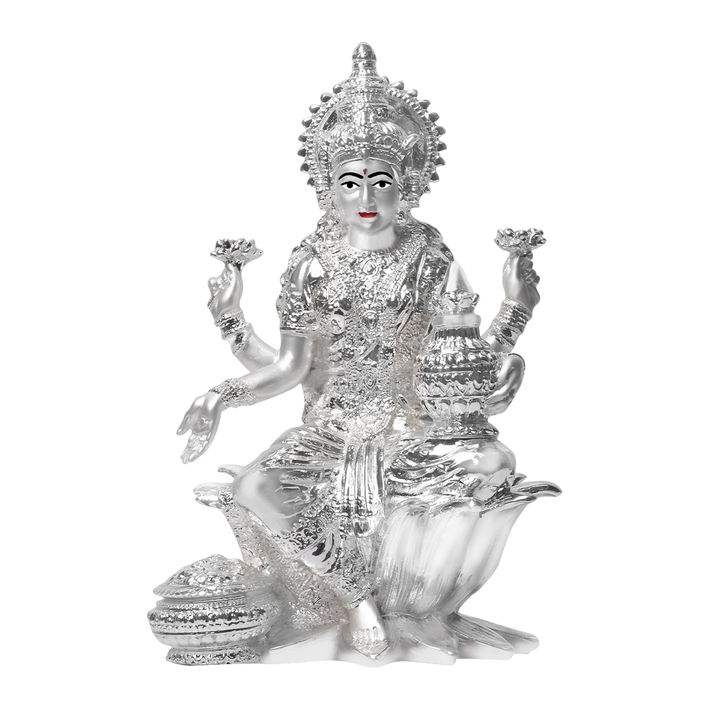 DIVINITI 999 Silver Plated Goddess Lakshmi Mata Idol Statue For Prosperity, Blessings And Spiritual Growth (17x12 CM)