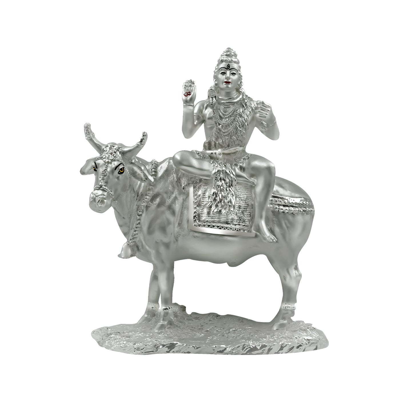 DIVINITI 999 Silver Plated Lord Shiva With Nandi Statue Idol For Home Decor, Office Desk, Workshop, Showpiece, Luxury Gift (22.5x19 CM)