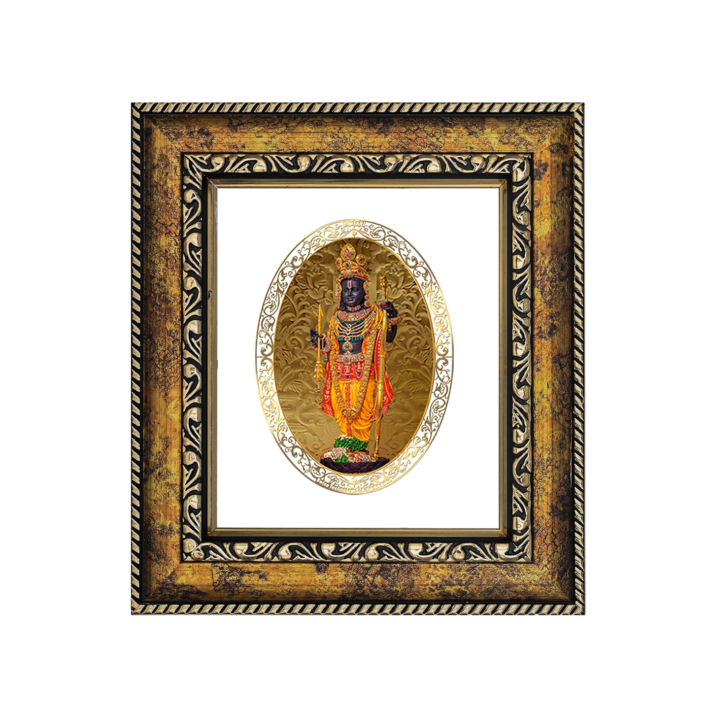 DIVINITI 24K Gold Plated Lord Ram Lalla Wooden Photo Frame Idol for Home Decor, Puja Room, Table Top, Wall Hanging, Workshop, Luxurious Gift | DG113 Size 2 (22.6x18.4 CM)