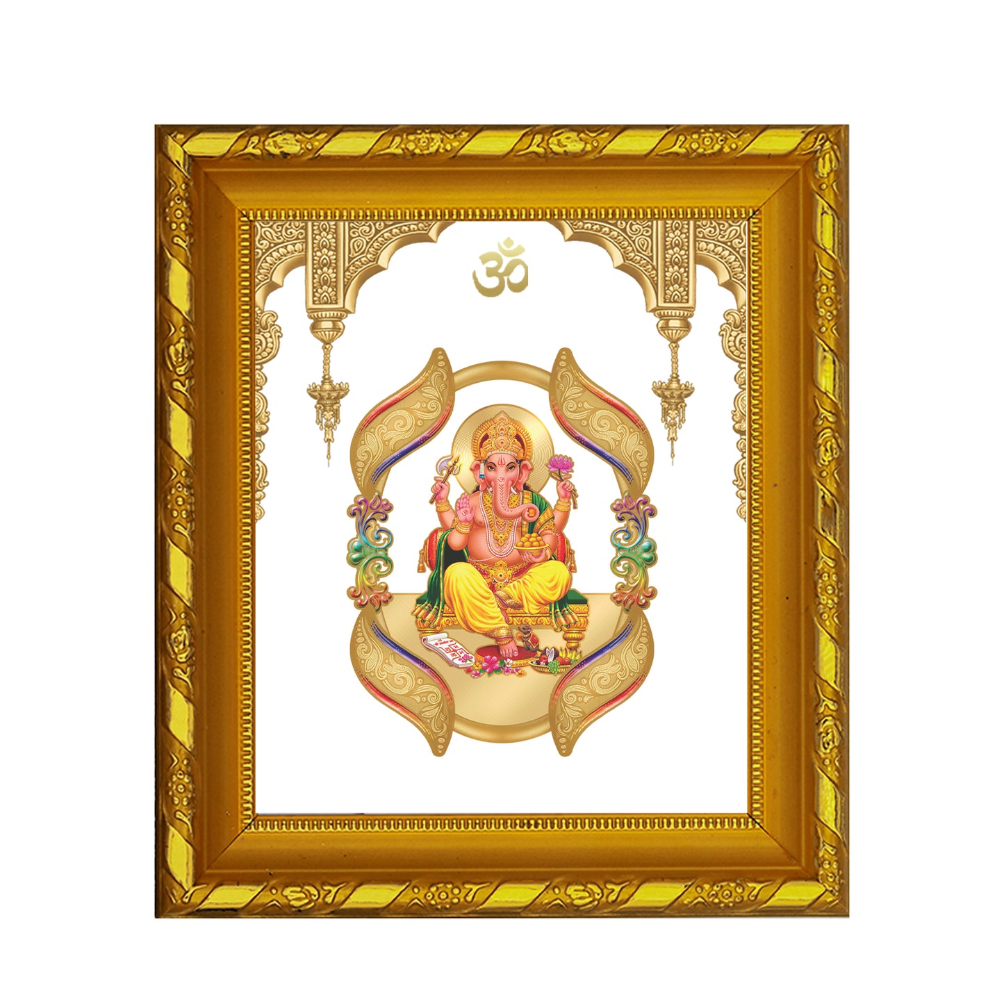 DIVINITI 24K Gold Plated Foil Ganesha Photo Frame for Home & Office Decor and Tabletop DG 103 Size 1 (15.3x14.9 CM)