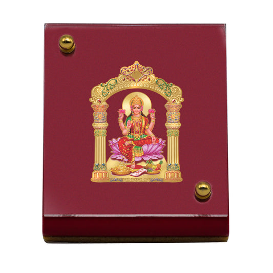 Diviniti 24K Gold Plated Lakshmi Mata Frame For Car Dashboard, Puja, Gift & Prosperity (5.5 x 6.5 CM)