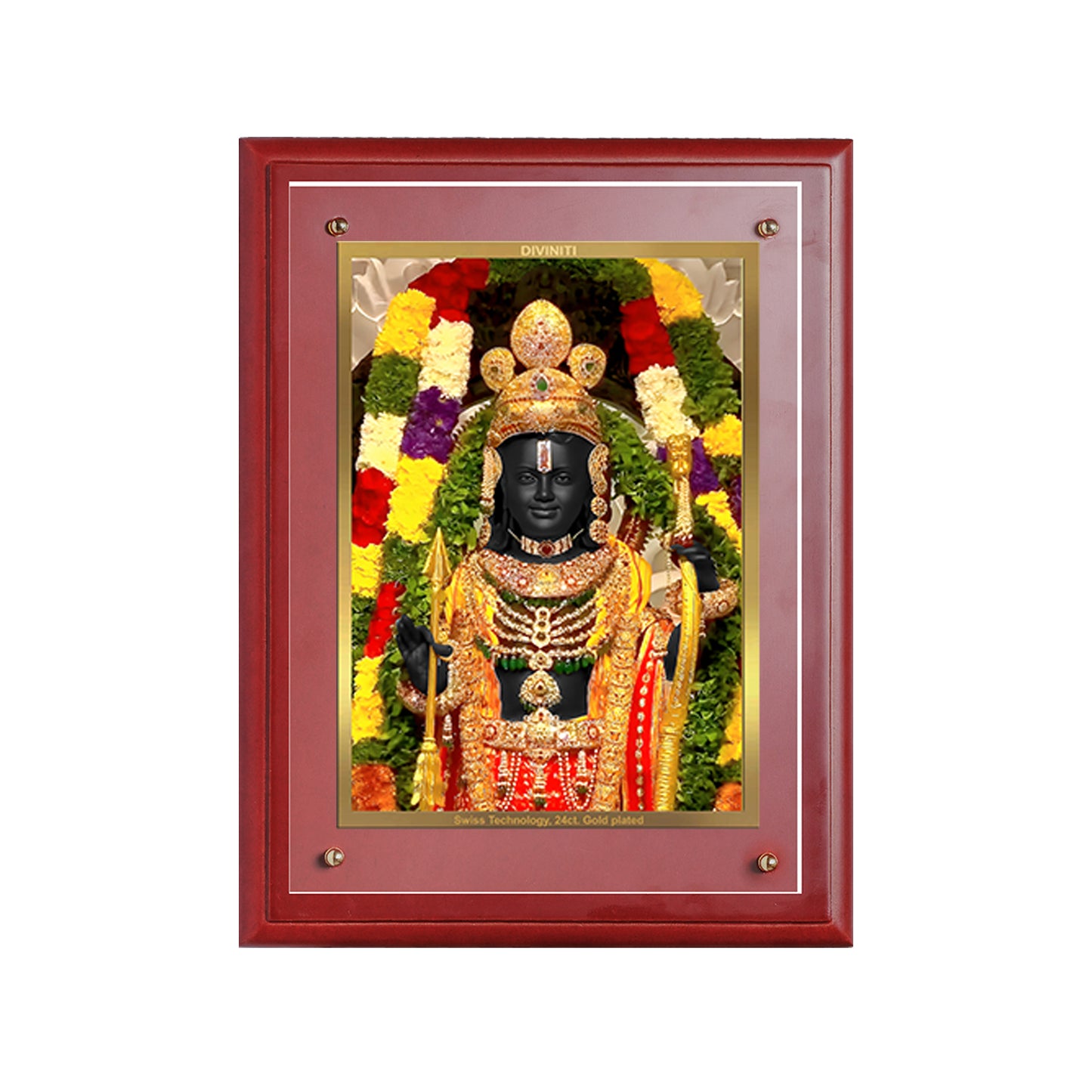 Diviniti 24K Gold Plated Foil Lord Ram Lalla Wooden Photo Frame for Home Decor, Puja Room, Wall Hanging, Tabletop, Workshop, Gift MDFS3 (30.2x22.7)