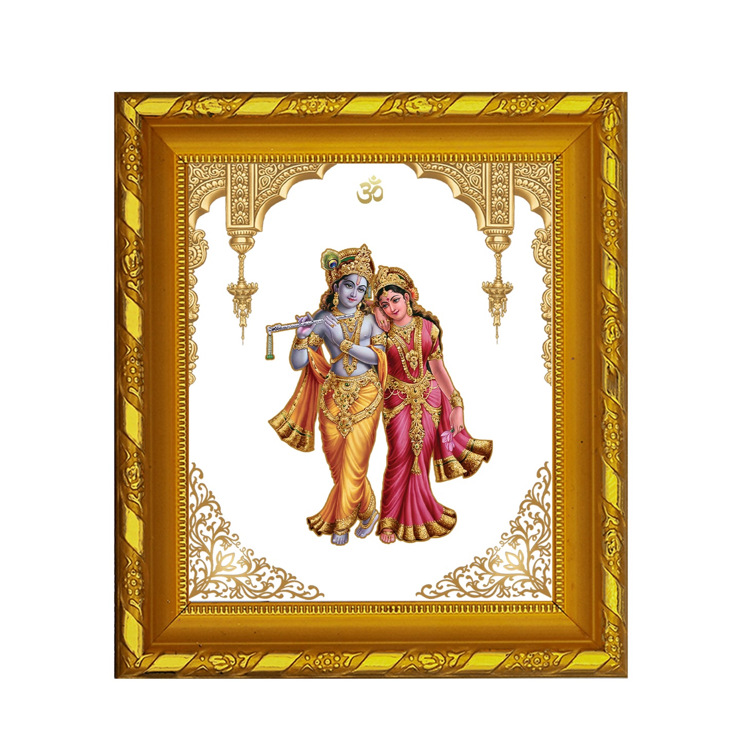 DIVINITI 24K Gold Plated Foil Radha Krishna Photo Frame for Home & Office Decor and Tabletop DG 103 Size 1 (15.3x14.9 CM)