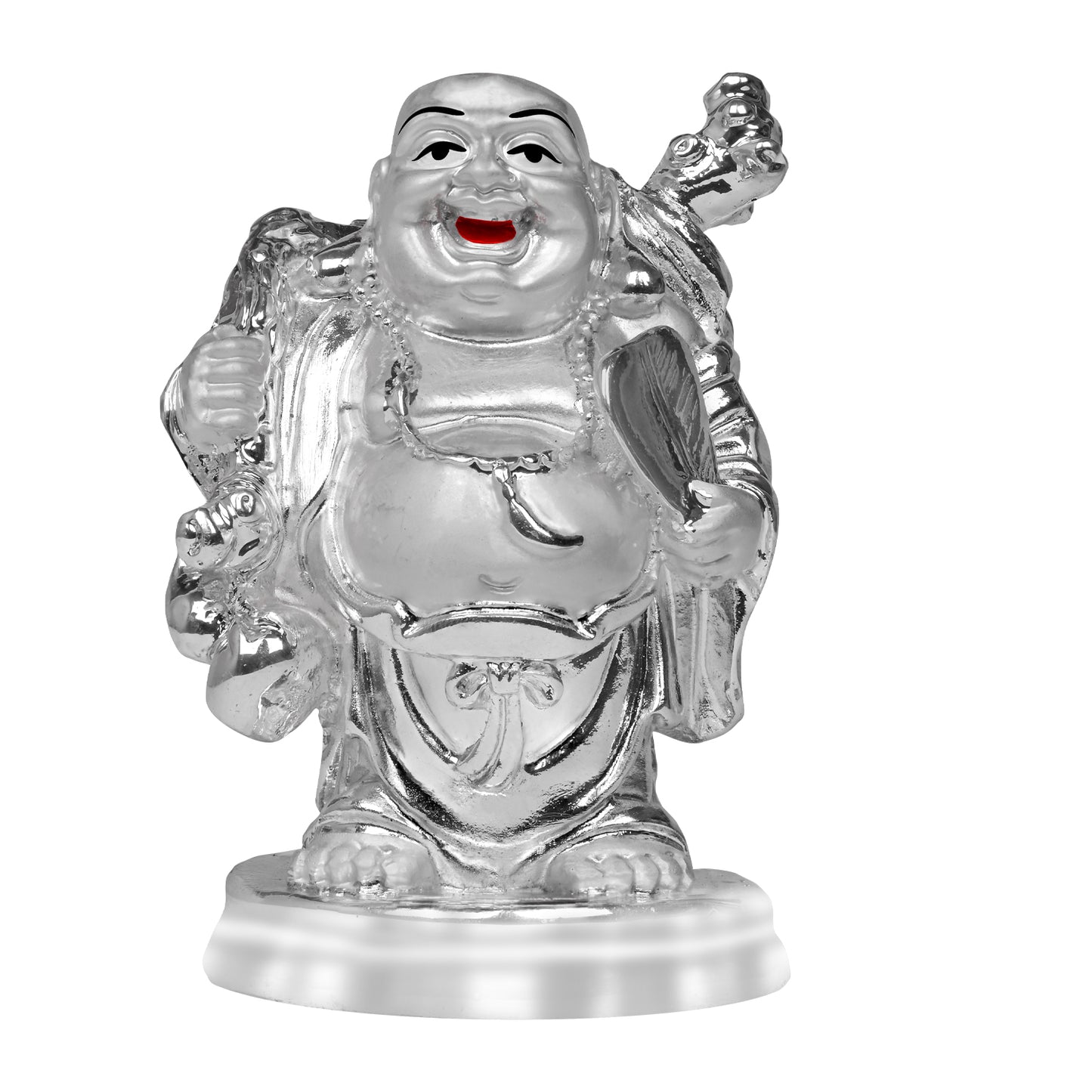 DIVINITI 999 Silver Plated Laughing Buddha Statue For Home Decor, Office Desk, Table Top & Gift (10x7 CM)