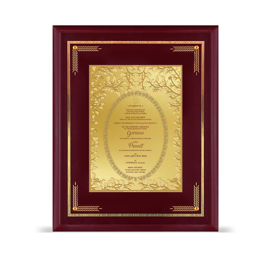 Diviniti Customized Designer Wedding Card on 24K Gold Plated Foil For Marriage Invitation Size 4