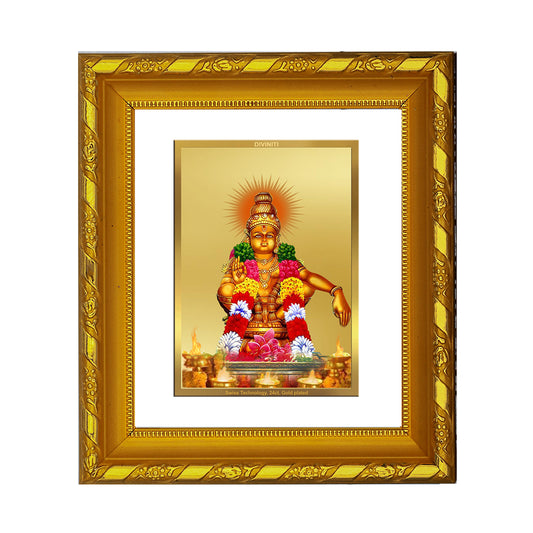 DIVINITI 24K Gold Plated Foil Ayyappan Religious Photo Frame for Home Decor, Festival Gift DG 103 Size 1 (15.3x14.9 CM)