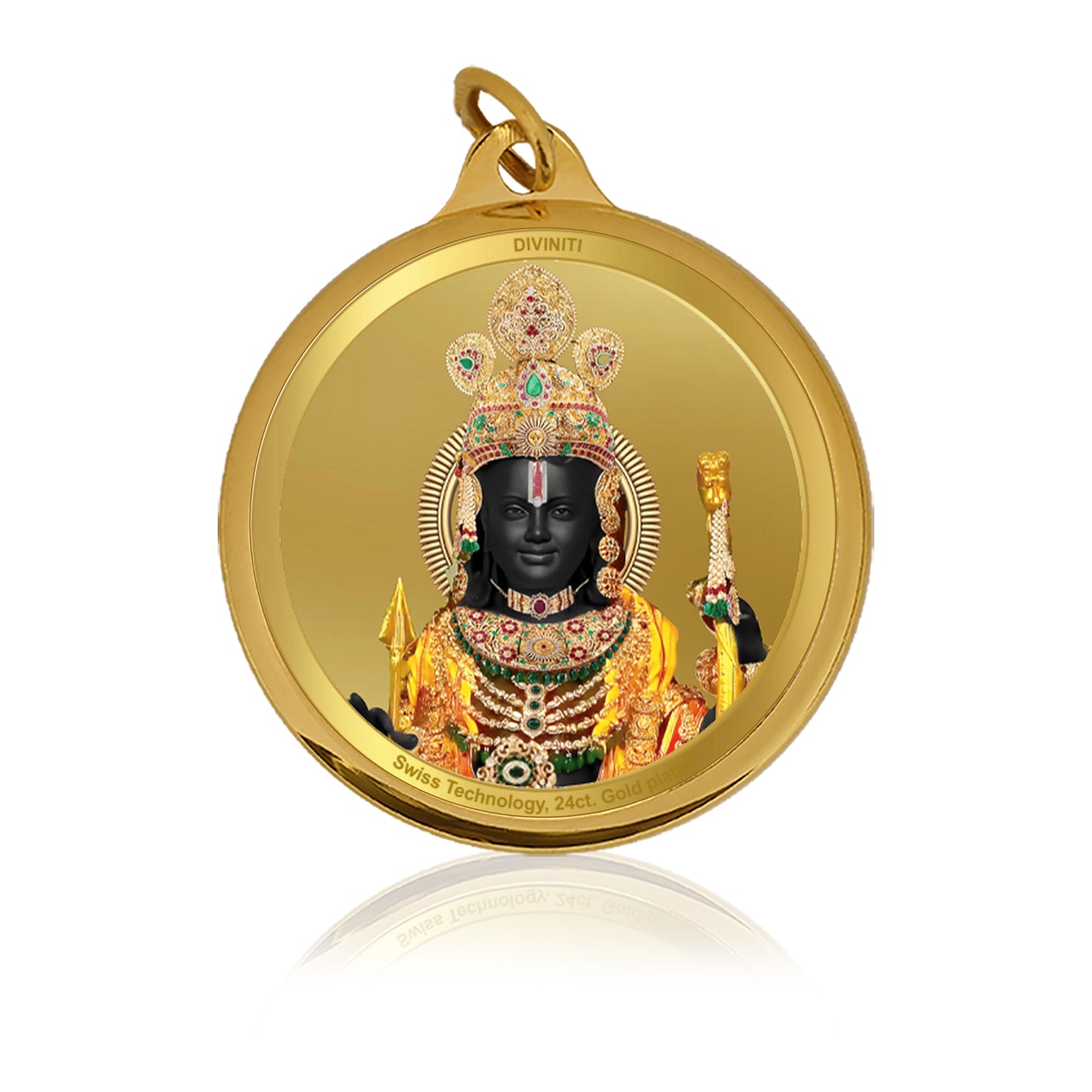 Diviniti 24K Gold Plated Lord Ram Lalla & Ram Mandir 28MM Double Sided Pendant For Men, Women & Kids