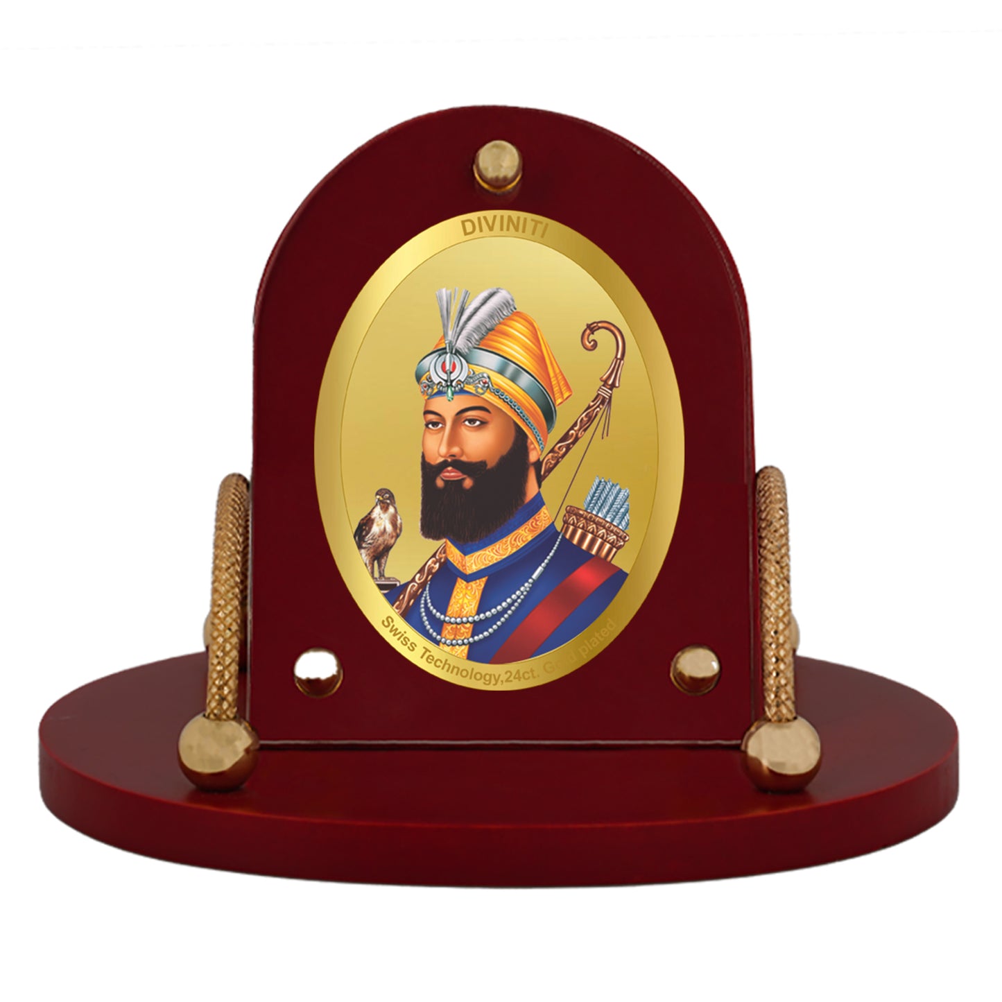 Diviniti 24K Gold Plated Guru Gobind Singh Frame for Car Dashboard, Home Decor, Table & Office (8 x 9 CM)