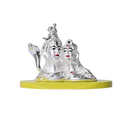 DIVINITI 999 Silver Plated Shiv and Parvati Ji Idol Statue For Car Dashboard, Home Decor, Table Top, Puja Room, Gift(7x9 CM)