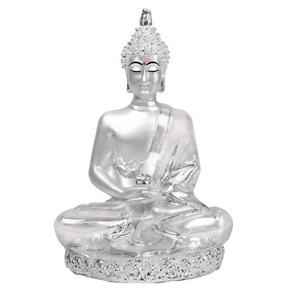 Diviniti 999 Silver Plated Buddha Idol for Home Decor Showpiece (8 X 6 CM)