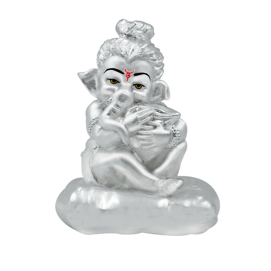 Diviniti Elegant 999 Silver Plated Lord Bal Ganesha Idol Statue Perfect For Home Decor Showpiece and Spiritual Worship (8.5x6 CM)