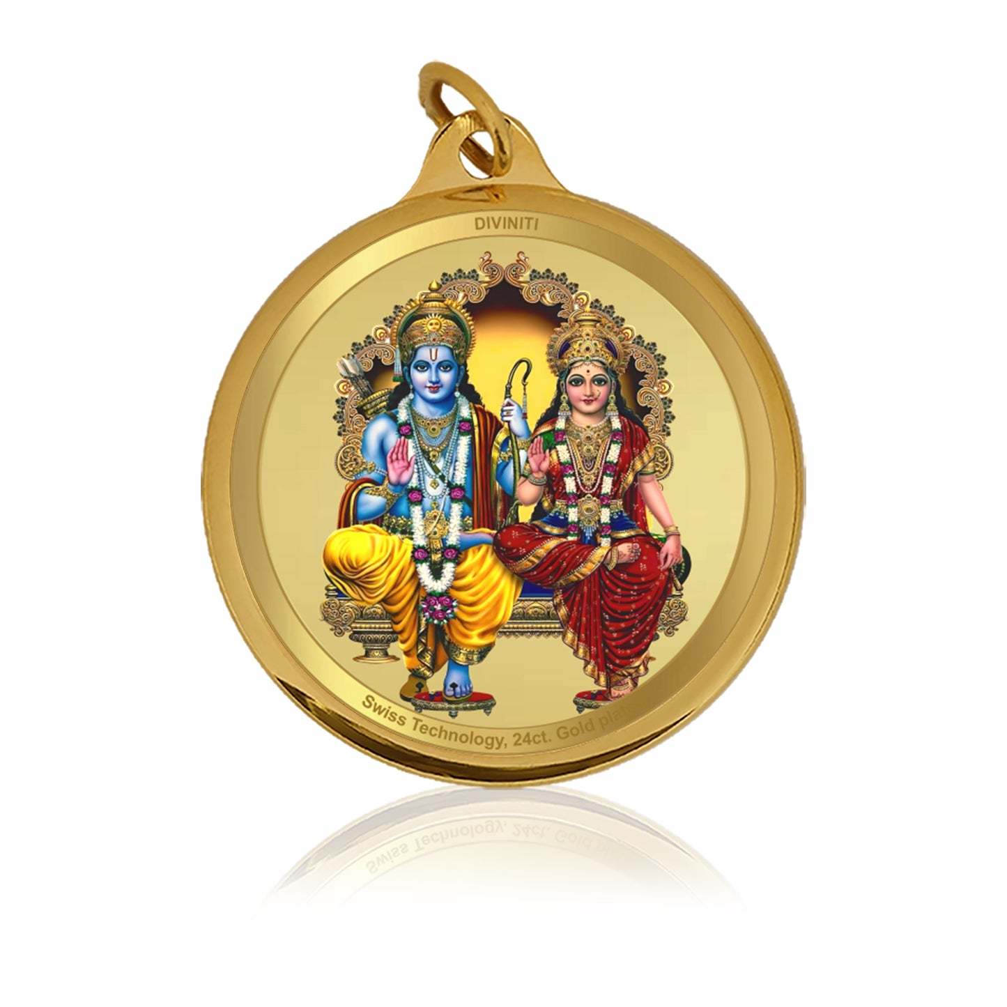 Diviniti 24K Gold Plated Ram Sita & Hanuman 18MM Double Sided Pendant For Men, Women & Kids