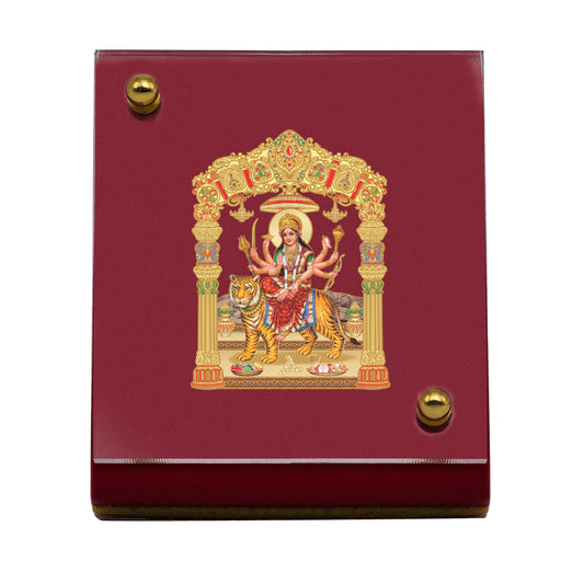 Diviniti 24K Gold Plated Durga Mata Frame For Car Dashboard, Home Decor, Puja, Festival Gift (MDF 1B) (5.5 x 6.5 CM)