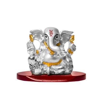 DIVINITI 999 Silver Plated Four Hand Vinayak Lord Ganesha Statue Idol For Home Decor, Festival Gift, Puja Room (5x7 CM)