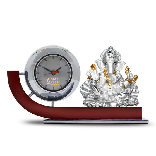 Customized Round Watch With 999 Silver Plated Ganesha Idol For Corporate Gifting