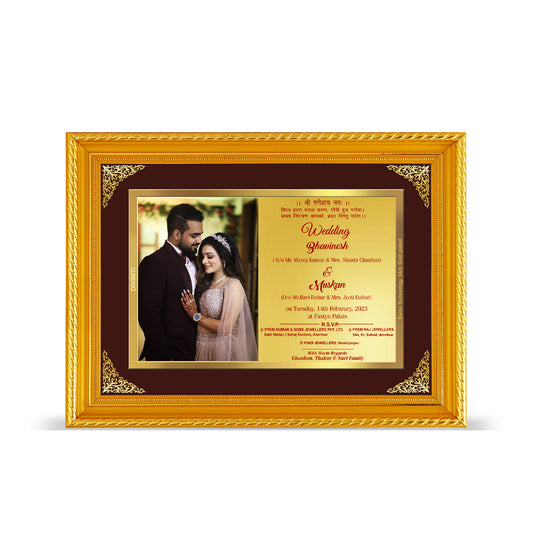 Diviniti 24K Gold Plated Customized Designer Photo Frame Wedding Card For Marriage Invitation DG056S3 (27.6X35.4 CM)