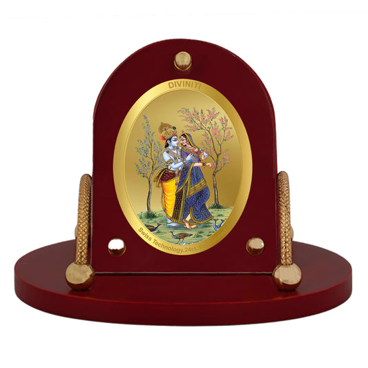 Diviniti 24K Gold Plated Radha Krishna Frame for Car Dashboard, Home Decor, Table & Office (8 CM x 9 CM)