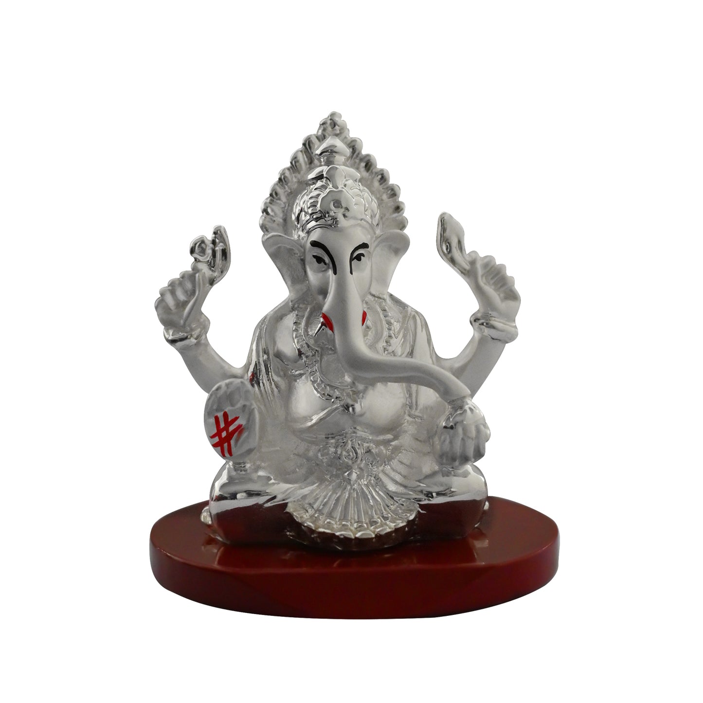 DIVINITI 999 Silver Plated Four Hand Lord Ganesha Statue Idol For Car Dashboard, Home & Office Decor, Puja Room, Luxury Gift (8x6.5 CM)