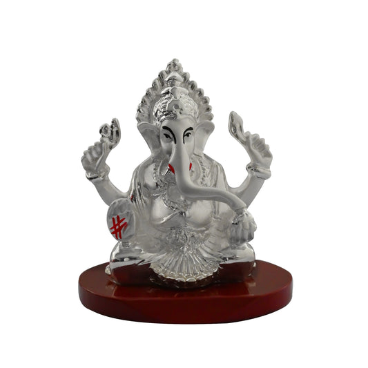 DIVINITI 999 Silver Plated Four Hand Lord Ganesha Statue Idol For Car Dashboard, Home & Office Decor, Puja Room, Luxury Gift (8x6.5 CM)