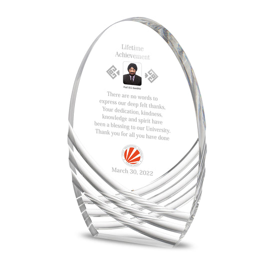 Customized Crystal Trophy with Matter Printed For Corporate Gifting