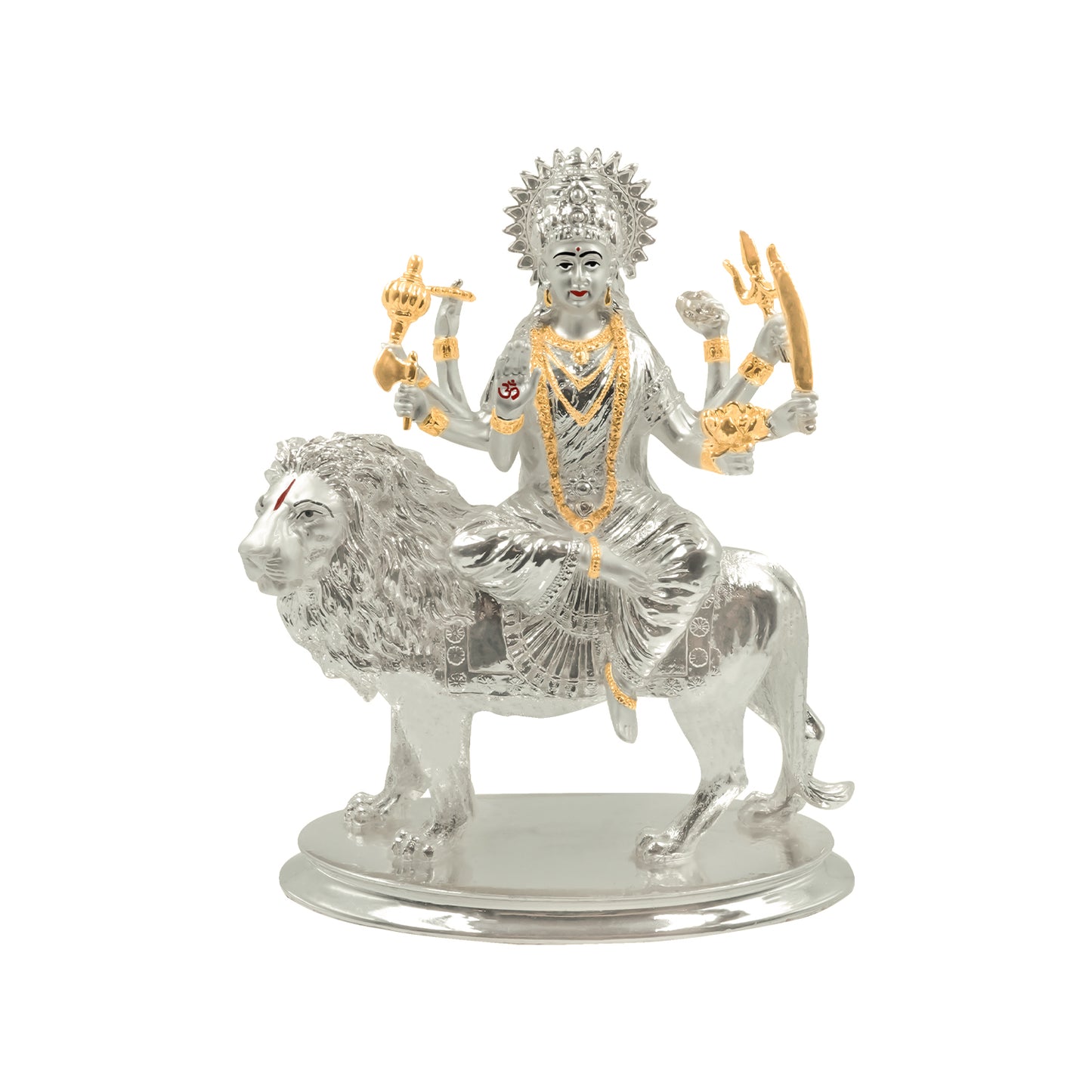 DIVINITI Elegant 999 Silver Plated Goddess Durga Idol Statue For Spiritual, Inspire Strength Idol For Home and Office Decor, Tabletop, Workshop, Mandir (25x21 CM)