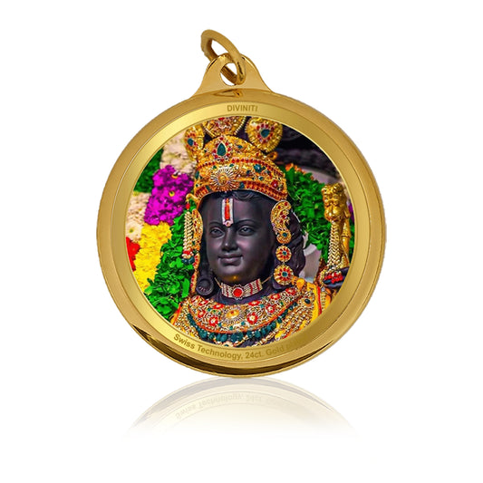 Diviniti 24K Gold Plated Ram Lalla & Jai Shri Ram 22MM Double Sided Pendant For Men, Women & Kids