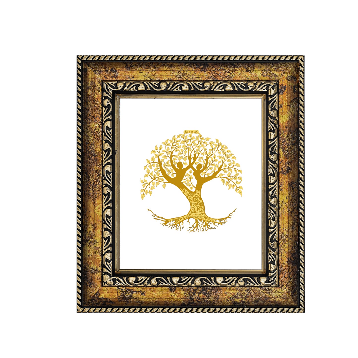 DIVINITI 24K Gold Plated Tree Of Life Wooden Traditional Photo Frame Idol for Home Decor, Table Top, Wall Hanging, Workshop, Premium Gift | DG113 Size 2 (22.6x18.4 CM)