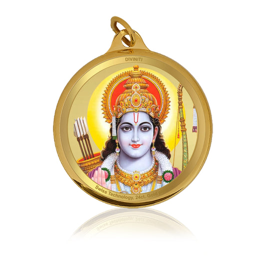 Diviniti 24K Gold Plated Ram JI & YANTRA 28MM Double Sided Pendant For Men, Women & Kids