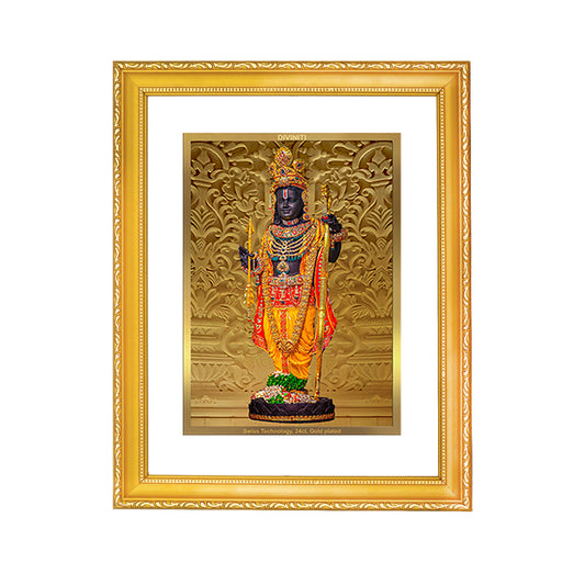 DIVINITI 24K Gold Plated Foil Lord Ram Lalla Modern Photo Frame Idol for Home Wall Decor, Puja Room, Workshop, Gift | DG101 Size 2 (22.6x18.4 CM)