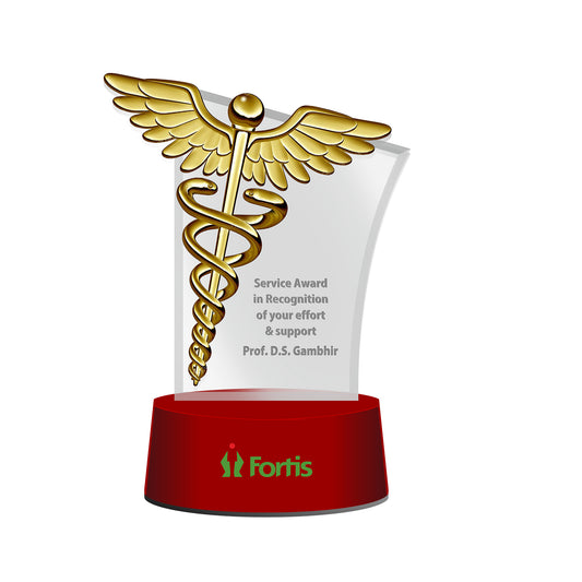 Customized MDF Base Acrylic Trophy with Matter Printed & 24K Gold Plated Logo For Corporate Gifting