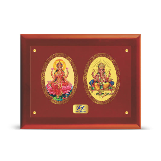 DIVINITI 24K Gold Plated Laxmi Ganesha Customized Photo Frame For Corporate Gifting MDF S2.5 (25.1X20.1 CM)