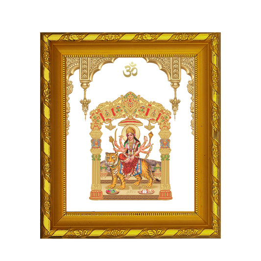 DIVINITI 24K Gold Plated Foil Durga Mata Photo Frame for Home & Office Decor, Table DG 103 Size 1 (15.3x14.9 CM)