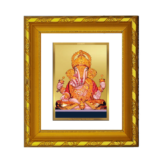 DIVINITI 24K Gold Plated Foil Dagdu Ganesha Photo Frame for Home Decor, Prosperity, Luck DG 103 Size 1 (15.3x14.9 CM)