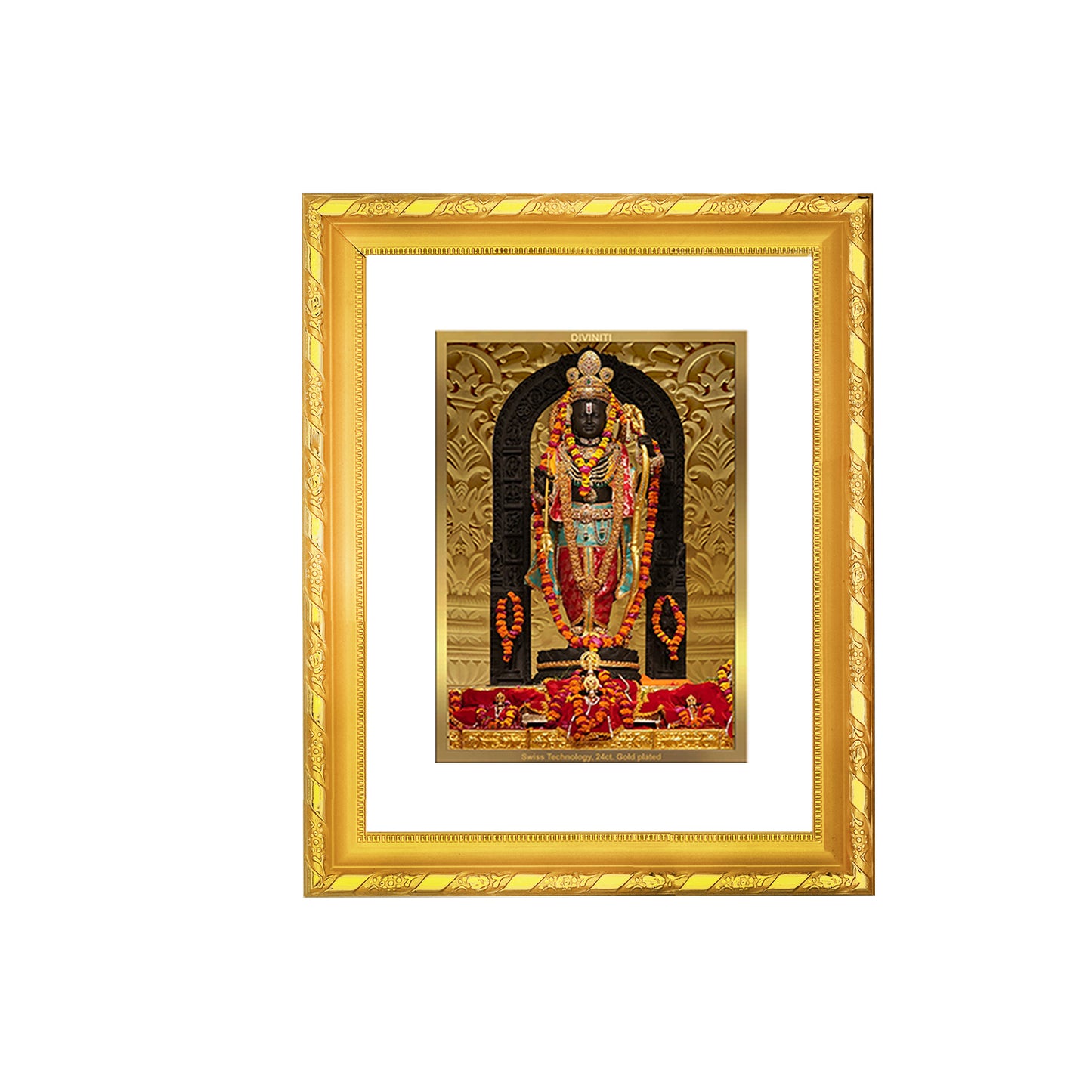 DIVINITI 24K Gold Plated Lord Ram Lalla Wooden Premium Photo Frame Idol for Wall Hanging, Workshop, Table Top, Home Decor, Luxury Gift | DG103 Size 2 (22.6x18.4 CM)