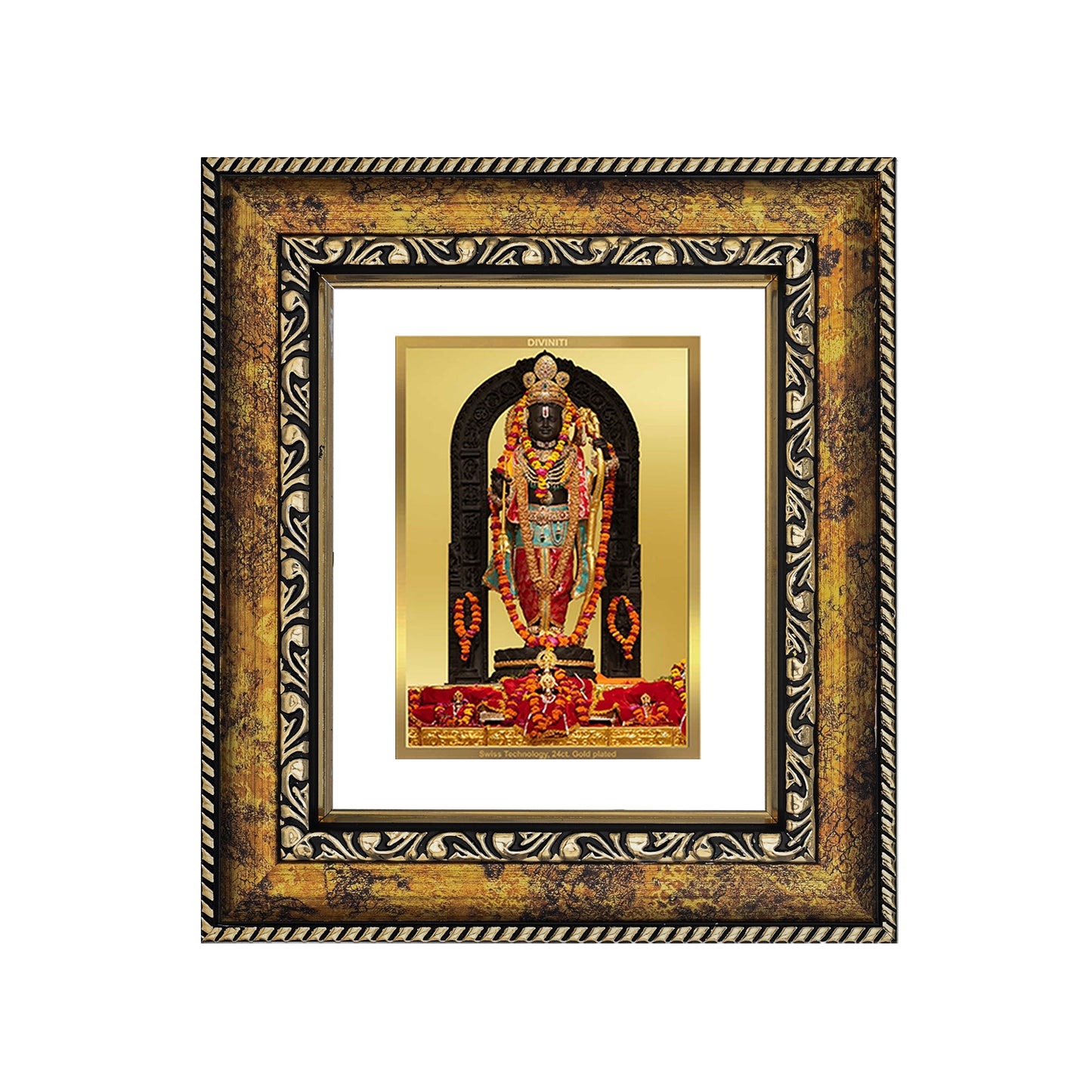 DIVINITI 24K Gold Plated Lord Ram Lalla Wooden Photo Frame Idol for Home Wall Decor, Workshop, Table Top, Premium Gift | DG113 Size 2 (22.6x18.4 CM)